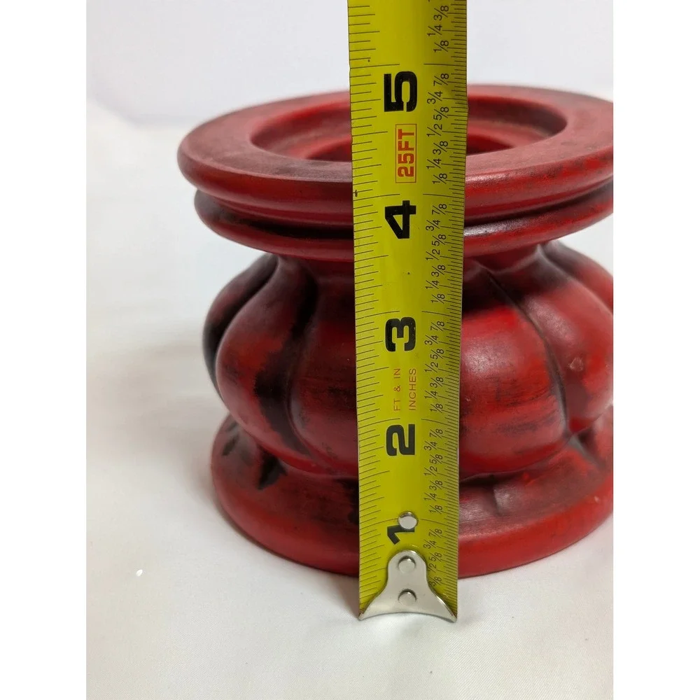 Vintage Red Ceramic Pillar Candle Holder Stand Japan 4